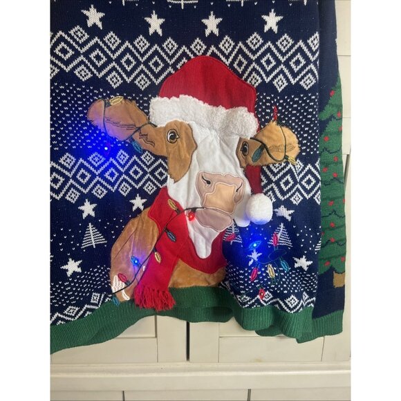 HOLIDAY TIME Ugly Christmas Cow Sweater Size XXL (50-52) With Working Lights - Picture 4 of 9